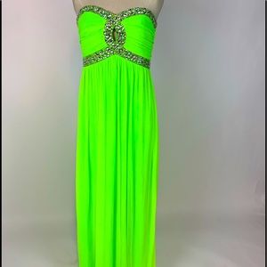 Neon Green Strapless Prom Gown with stones